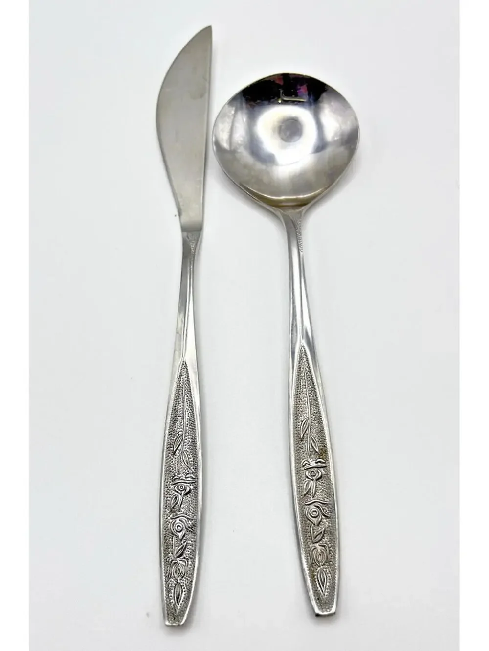 Ekco Rose Cotillion Stainless Flatware 1 Butter knife 1 sugar spoon  Eterna